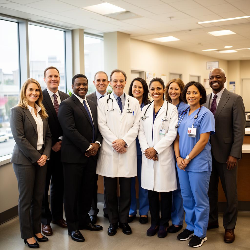 HealthConnect Solutions Group team collaborating in a modern medical office
